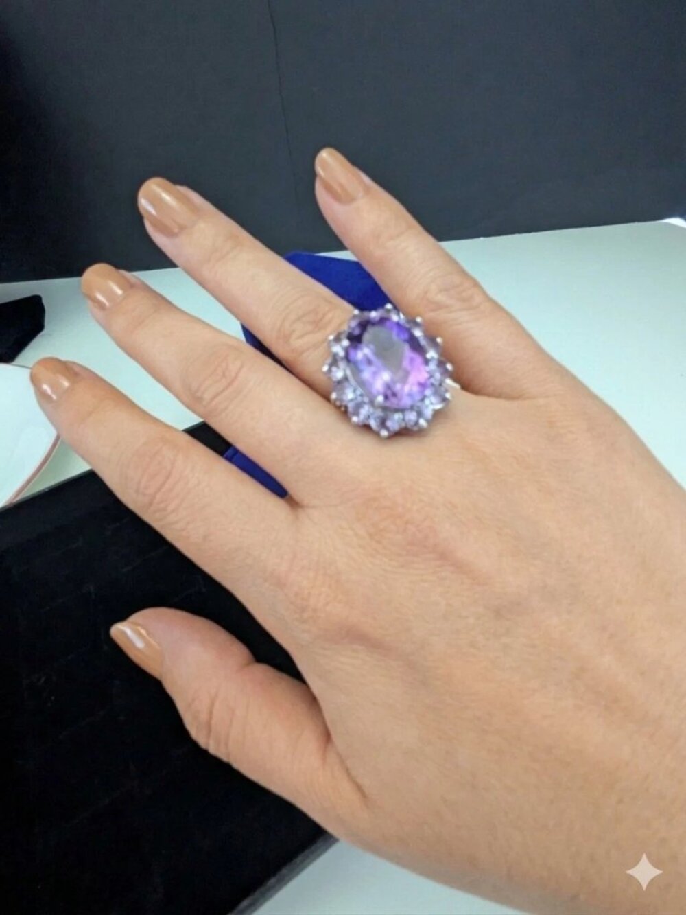 Purple Amethyst Sterling Silver 925 Marked AVE Cocktail Ring S.8.5 - Picture 7 of 12